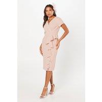 Wallis Women's Tailored Crepe Ruffle Pencil Dress in Blush | Size: 14