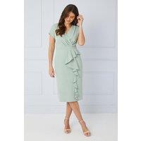 Wallis Women's Tailored Crepe Ruffle Pencil Dress in Sage | Size: 8