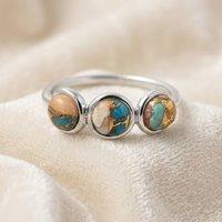 Harfi Women's Minimalist Opal Turquoise Gemstone Sterling Silver Ring | Size: 54 (N)