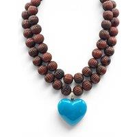 Michael Nash Jewelery Women's Amour Carved Tortoise Resin Bead Necklace W Turquoise Heart Pendant