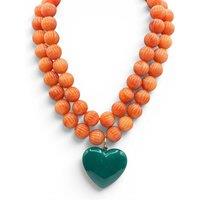 Michael Nash Jewelery Women's Amour Carved Coral Resin Bead With Jade Green Resin Heart Pendant