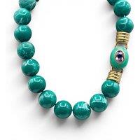 Michael Nash Jewelery Women's Caroline Malachite Resin Necklace With Pink Faceted Stone Clasp