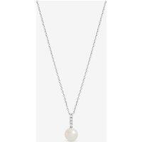 Simply Silver Women's 925 Sterling Silver Cubic Zirconia Bar Pearl Pendant - Gift Pouch