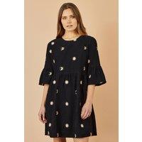 Yumi Women's Black Cosmic Embroidery Cord Tunic Dress | Size: 14