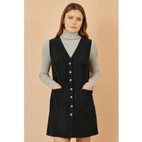 Yumi Women's Black Cord Button Through Pinafore Dress With Pockets | Size: 14