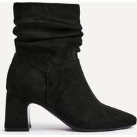 Linzi Women's Maven Black Faux Suede Ruched Block Heel Ankle Boot | Size: 6-Standard Fit