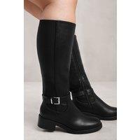 Where's That From Women's 'Bode' Stretch Wide Calf Knee High Boots With Buckle Detail in Black | Size: 4-Wide Fit