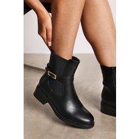 Where's That From Women's 'Riya' Ankle Boot with Gold Buckle Detail in Black | Size: 5