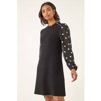 Roman Women's Spot Print Frill Knitted Dress in Black | Size: 10
