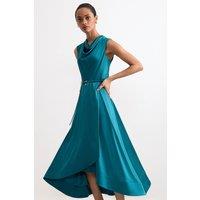 Phase Eight Women's Sabrianna Cowl Neck Belted Midi Dress in Teal | Size: 14