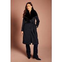 Coast Women's Navy Faux Fur Collar Occasion Belted Midi Coat | Size: 12