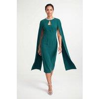 Wallis Women's Petite Embellished Seam Detail Cape Sleeve Dress in Emerald | Size: 14