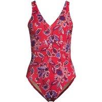 Lands' End Women's Tugless V-Neck High Leg Swimsuit in Red | Size: 14
