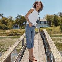 Lands' End Women's Soft Denim Straight Leg Capri Jeans in Mid Blue | Size: 12
