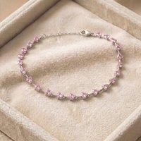 Harfi Women's Sterling Silver Pink Tourmaline Birthstone Heart Tennis Bracelet | Size: 19.5 cm