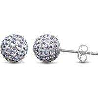 Jewelco London Women's Sterling Silver White Crystal Spiky Disco Ball Stud Earrings 8mm