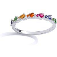 Jewelco London Women's Silver Multi Colour CZ Rainbow Lil n Large Half Eternity Ring | Size: P