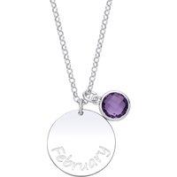 Jewelco London Women's Silver Purple CZ Birthstone February Round Tag Necklace 16" 20mm
