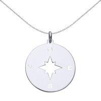 Jewelco London Women's Sterling Silver Rose Disc NSEW Compass Medallion Necklace