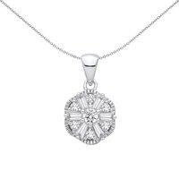 Jewelco London Women's Silver Baguette CZ Scallop Radial Snowflake Daisy Charm Pendant