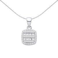 Jewelco London Women's Silver Baguette CZ Cushion Halo Art Deco Shimmering Grid Pendant
