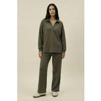 The Night Store Women's Olive Collar Lounge Trouser Set | Size: 22-24