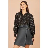 Yumi Women's Faux Leather Wrap Skirt in Black | Size: 8