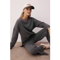 WOVCOR Women's 2-Piece Oversized Knit Top & Wide Leg Pants Set in Dark Grey | Size: Medium