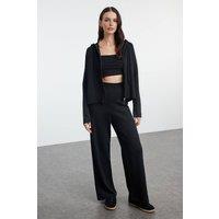 WOVCOR Women's 2-Piece Hooded Knit Top & Pants Set in Black | Size: Medium