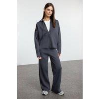 WOVCOR Women's 2-Piece Hooded Knit Top & Pants Set in Dark Grey | Size: Large