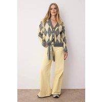 WOVCOR Women's Argyle Ribbed V-Neck Knit Cardigan with Button Front in Grey | Size: Medium