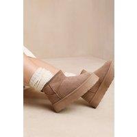 Where's That From Women's 'Calla' Flatform Fur Lining Ankle Boot in Camel | Size: 8