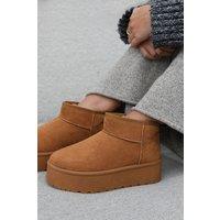 Where's That From Women's 'Calla' Flatform Fur Lining Ankle Boot in Brown | Size: 8