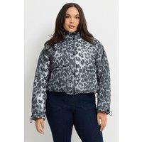 Yours Women's Leopard Puffer Jacket in Grey | Size: 16