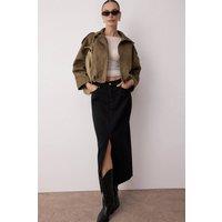 WOVCOR Women's High Waist Split Front Maxi Denim Skirt in Black | Size: 12
