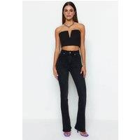 WOVCOR Women's High Waist Comfort Flare Jeans in Black | Size: 12