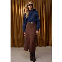 WOVCOR Women's Suede Finish A-Line Maxi Knit Skirt with Button & Zip Detail in Brown | Size: Large