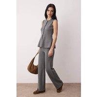 WOVCOR Women's Buttoned Peplum Knit Top & Palazzo Trousers 2 Piece Co-Ord Set in Dark Grey | Size: XL