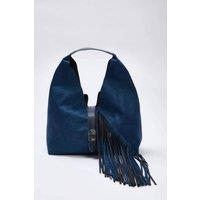 WOVCOR Women's Faux Suede Fringe Hobo Shoulder Bag with Buckle Detail in Navy