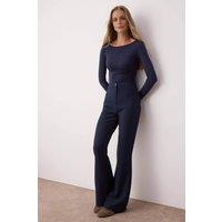 WOVCOR Women's High Waist Flared Bootcut Woven Trousers in Navy | Size: 10