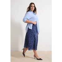 WOVCOR Women's Printed Mesh Midi Skirt with Flared Hem Detail in Blue | Size: XL