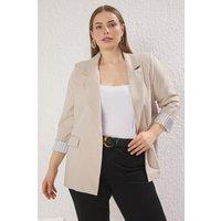 WOVCOR Women's Single Button Tailored Classic Blazer Jacket in Beige | Size: 16