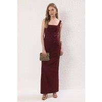 WOVCOR Women's Floral Applique Square Neck Maxi Evening Dress in Burgundy | Size: 12