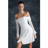 WOVCOR Women's Off Shoulder Mesh Sleeve Mini Occasion Dress in White | Size: 12