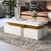 Rolipo Modern White Coffee Table with Drawers & Marble Effect Top | Size: 1 Pack