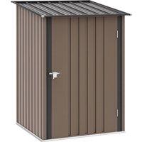 Rolipo 3.3 x 3.4ft Lean-To Steel Garden Shed with Lockable Door, Brown/Grey in Brown