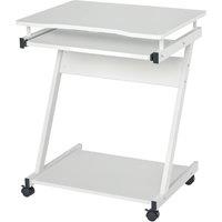 Rolipo Z-Shaped Mobile Computer Desk With Wheels & Sliding Keyboard Tray in White