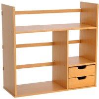 Rolipo Bamboo Desktop File Organiser With 2 Drawers & Storage Shelves in Brown