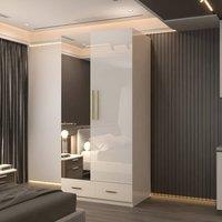 Sliding Wardrobes 4U High Gloss 2 Door Mirrored Wardrobe with Gold Handles W90cm in White