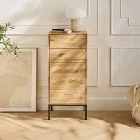 CALICOSY 5-Drawer Chest With Metal Legs, 100 Cm High - LENNY in Light Brown